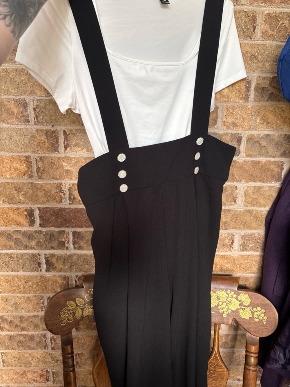 SHEIN Black Suspender Jumpsuit with Decorative Buttons (shirt included)